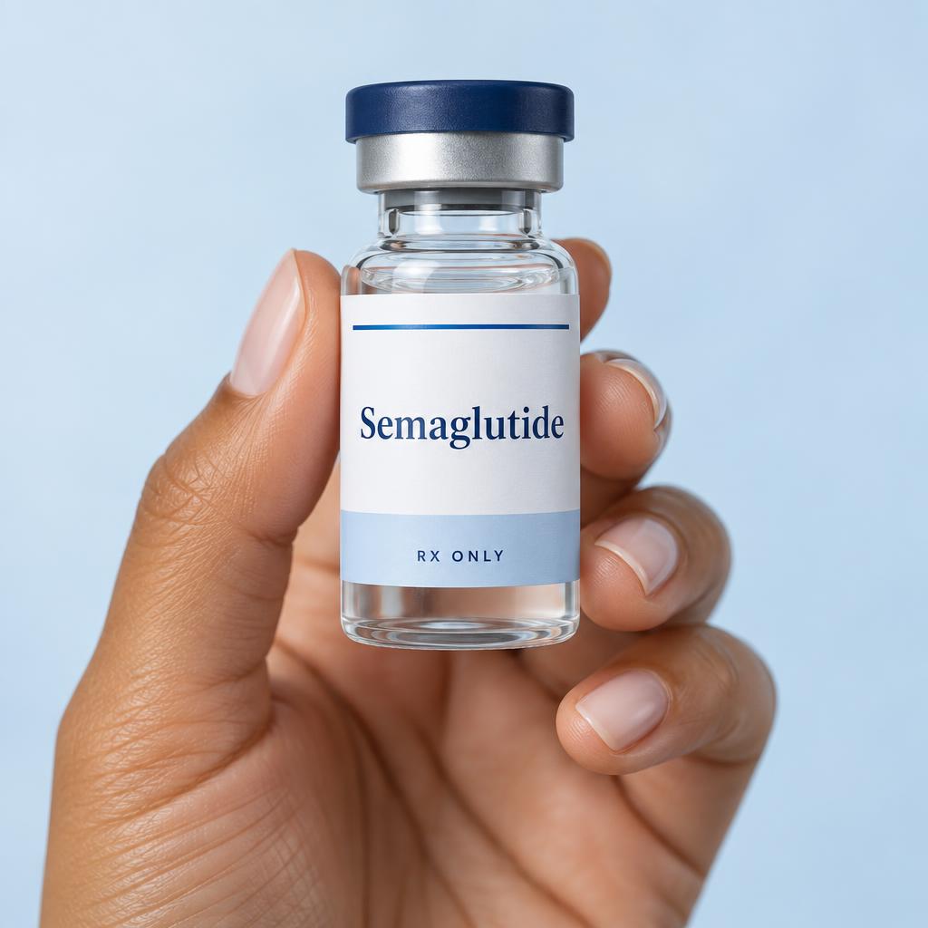 Editorial representation of The Good Stuff Rx Compounded Semaglutide packaging