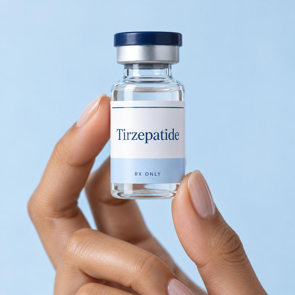 Editorial representation of The Good Stuff Rx Compounded Tirzepatide packaging